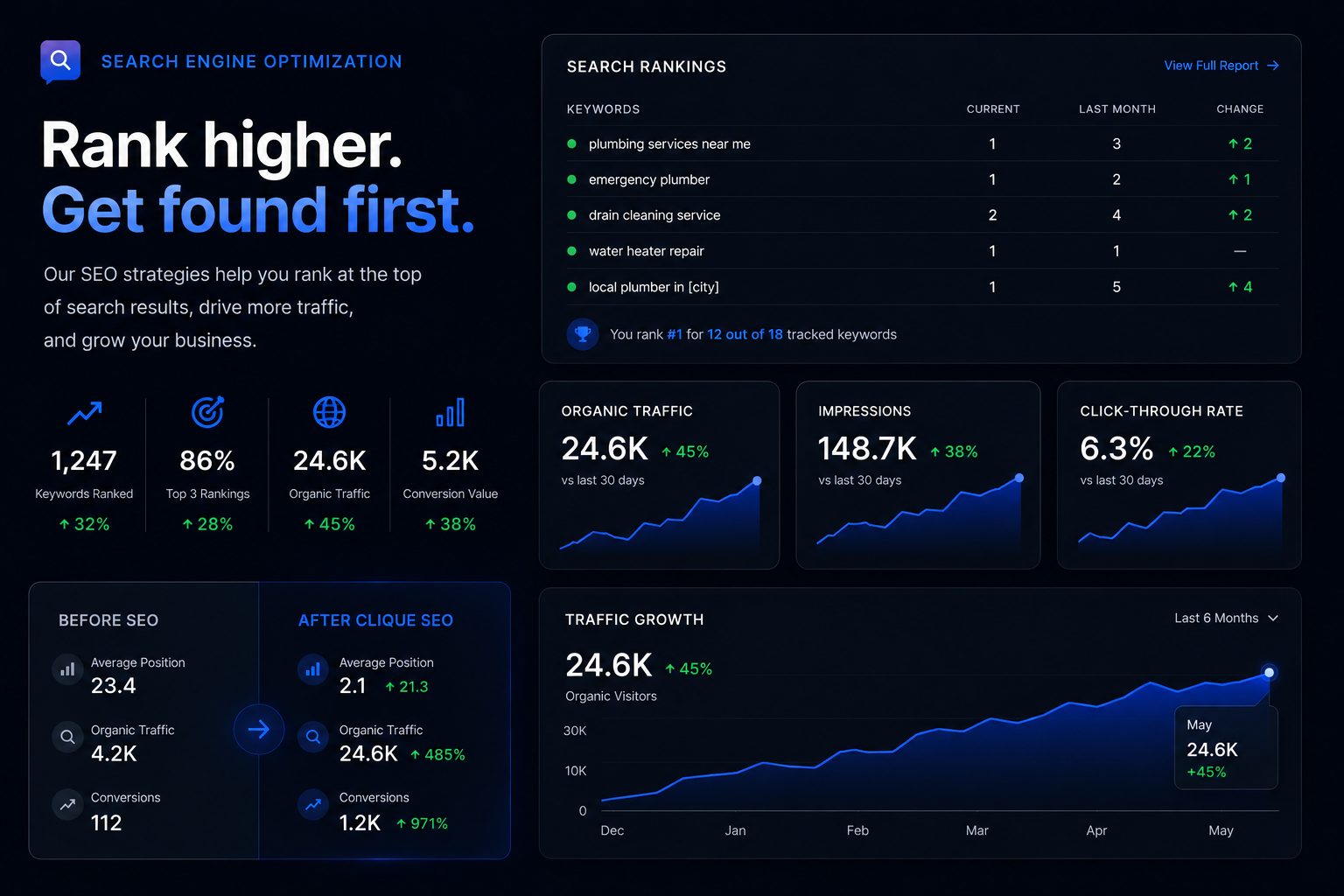 Local SEO rankings and analytics dashboard